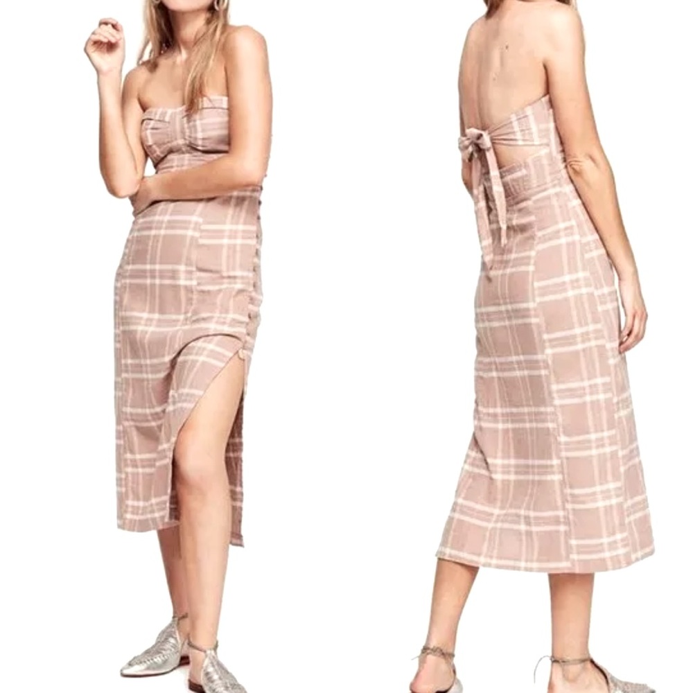 Free People Life Like This Dress Beige Large Strapless Linen Blend Vacation